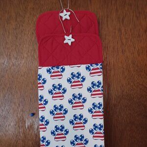 Patriotic American Paws Hanging Kitchen Towel set of  2 Full Towel Cotton